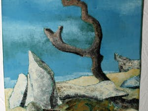 Piet Snel - Acrylverf en pastel , Surrealistisch landschap - 1965 kopen? Bied vanaf 40!