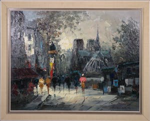 Jan Bevort - Olieverf op doek, Stadsgezicht - Ingelijst (Groot) kopen? Bied vanaf 1!