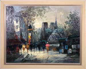 Jan Bevort - Olieverf op doek, Stadsgezicht - Ingelijst (Groot) verkocht voor € 1!