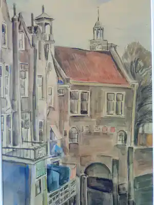 Gerrit van IJperen - HOLLANDS STADSZICHT / ORIGINEEL WERK / 65x47cm / KADER / SIG vendu pour 45€ !