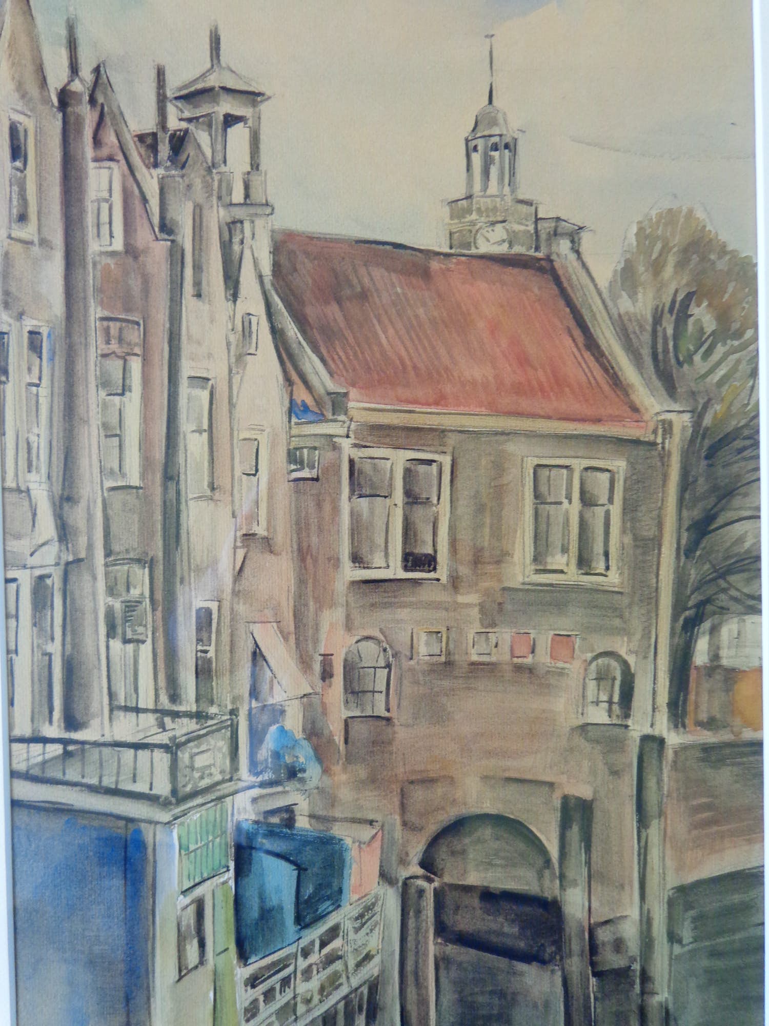 Gerrit van IJperen - HOLLANDS STADSZICHT / ORIGINEEL WERK / 65x47cm / KADER / SIG verkocht voor € 45!