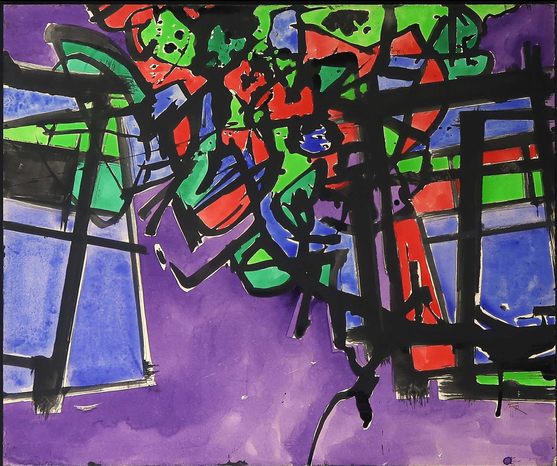 Maarten Frenken - Gouache op board, Van kromme lijnen en rechte vlakken kopen? Bied vanaf 1!