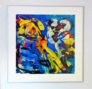 Karel Appel - Spelend in Blauw (fantastisch gelijst) verkocht voor € 1150!
