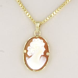 14k geel gouden collier met een gouden camee hanger - 50 cm lang kopen? Bied vanaf 280!