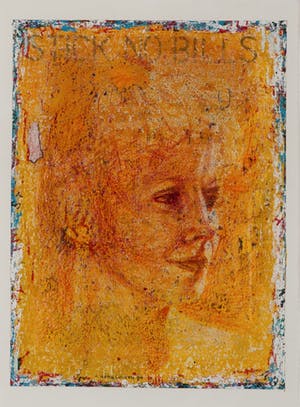 Hans Luiken - Portret (oranje) -1994 - acrylverf op papier - kopen? Bied vanaf 20!