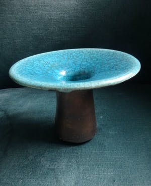 Pieter Groeneveldt - Mushroom kandelaar in Pruisisch blauw- turquoise- craquele kopen? Bied vanaf 50!