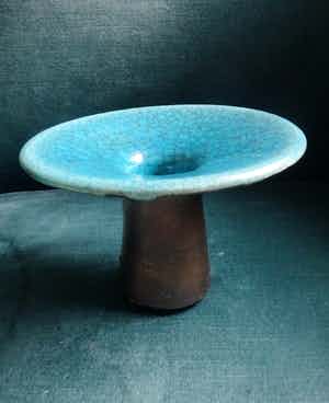 Pieter Groeneveldt - Mushroom kandelaar in Pruisisch blauw- turquoise- craquele verkocht voor € 50!