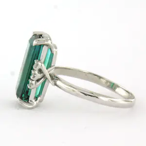 14k wit gouden ring met toermalijn en single cut geslepen diamant tot. 0.12ct kopen? Bied vanaf 510!