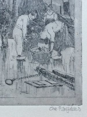 Chris Snijders - 1881-1943 Ets Vismarkt en Luthersekerk te Rotterdam kopen? Bied vanaf 45!