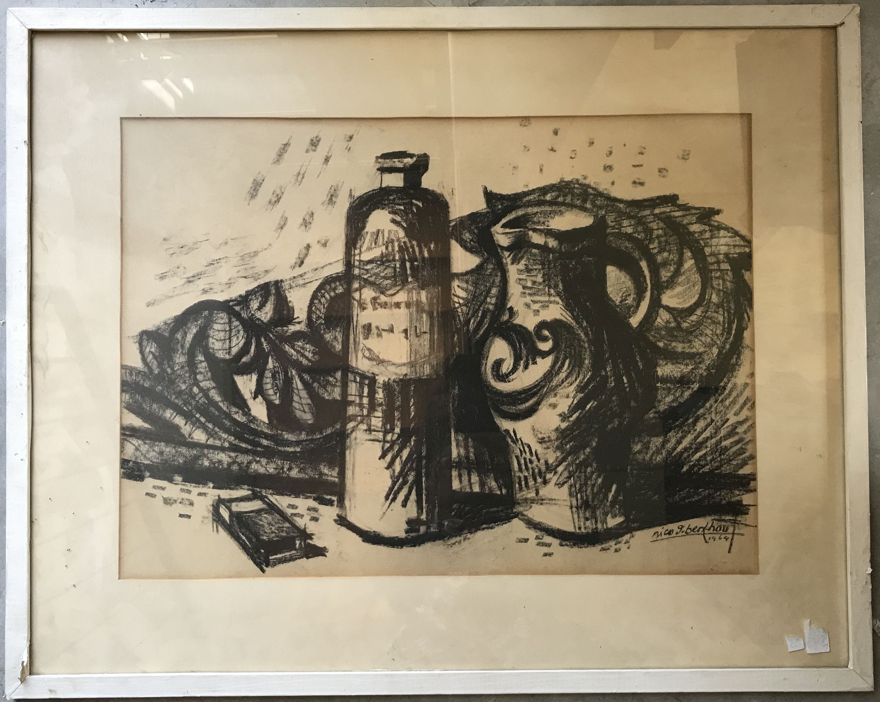 Nico Berkhout - stilleven, krijttekening, gesigneerd en gedateerd kopen? Bied vanaf 1!
