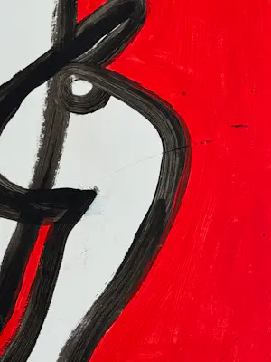 Gundi Falk - Kubistische Umarmung auf rotem Hintergrund kopen? Bied vanaf 280!