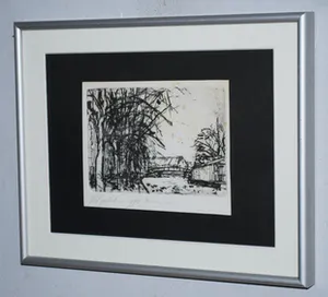 Fred Bervoets - ets - landschap - met opdracht, 1971, unica kopen? Bied vanaf 40!