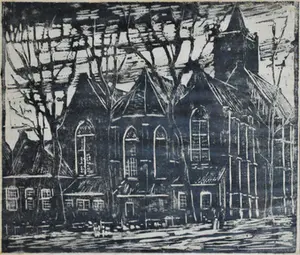 Abraham van der Zee - zeldzame houtsnede van de (Grote) St.Janskerk te Schiedam - kopen? Bied vanaf 45!