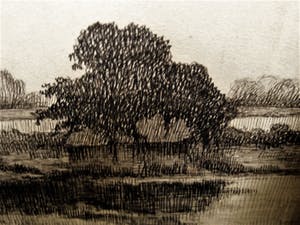 Niet of onleesbaar gesigneerd - omstreeks 1920 - Pointillistische Inkt tekening - Huis aan rivier - gesigneerd kopen? Bied vanaf 1!