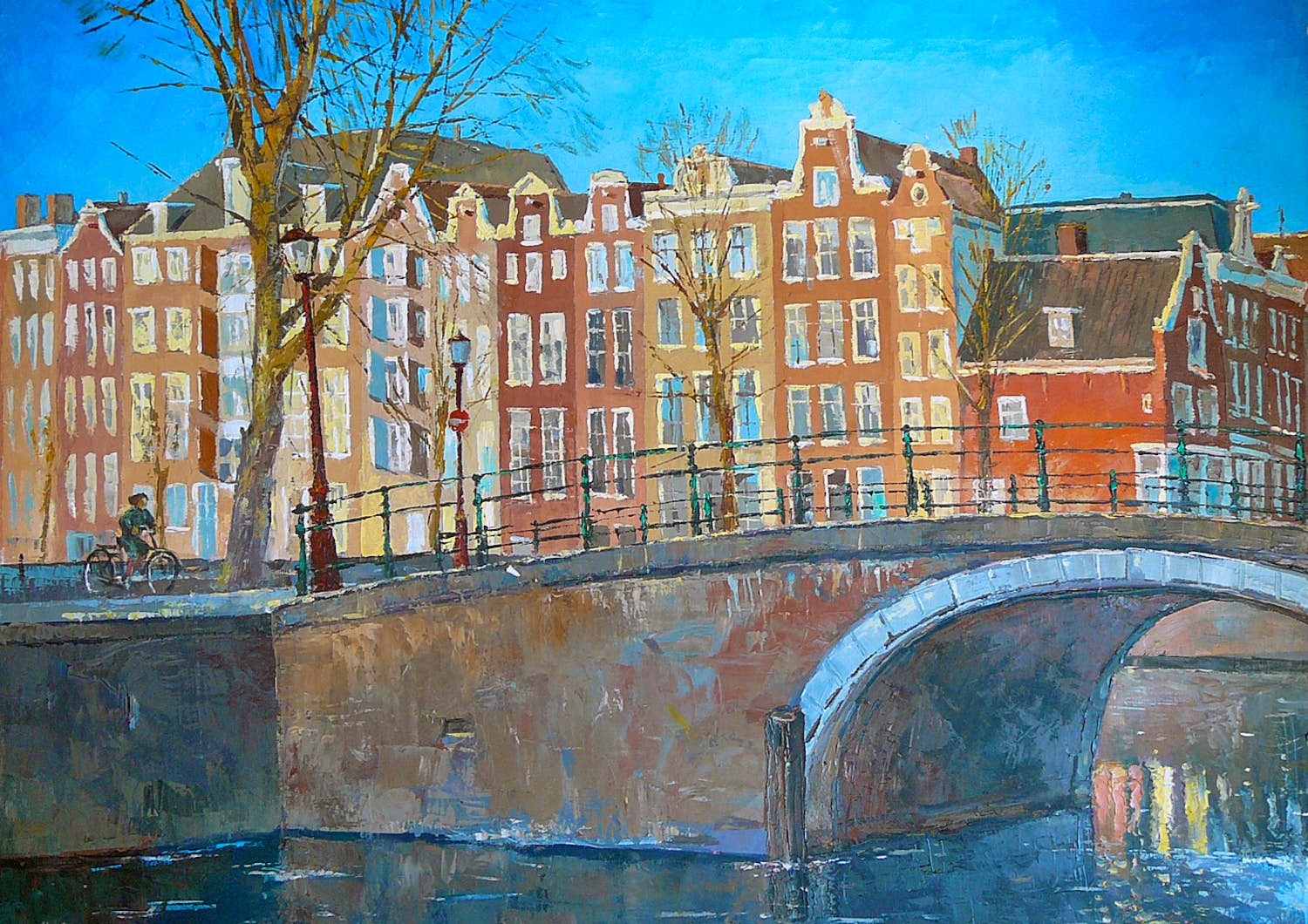 Niet of onleesbaar gesigneerd - Amsterdam in de winter van 1994 -olieverf op linnen- kopen? Bied vanaf 1!