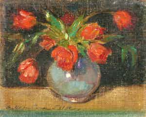 Niet of onleesbaar gesigneerd - Olieverf op paneel(tje), Bloemstilleven verkocht voor € 1!