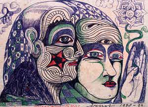 Ernst Vijlbrief - pentekening op karton - 1998/99 verkocht voor € 55!