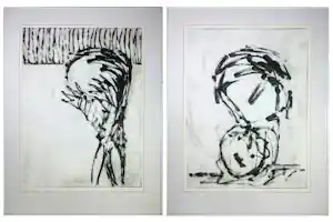 Raph de Haas - Set van 2 x Monotype op papier, Zonder titel - Ingelijst kaufen? Bieten Sie von 60!