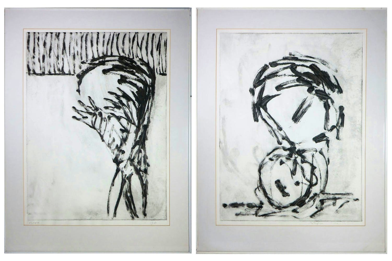 Raph de Haas - Set van 2 x Monotype op papier, Zonder titel - Ingelijst kopen? Bied vanaf 150!