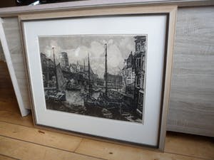 Jan Sirks - Ets. Titel. "Viaduct Rotterdam ". Groot werk kopen? Bied vanaf 50!