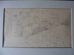 Willem van Konijnenburg - Potloodtekening. Landschap met rotsen. heeft rechtsonder een atelierstempel. kopen? Bied vanaf 35!