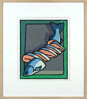 Dirk Wiarda - Gouache, Zalm - Ingelijst verkocht voor € 100!