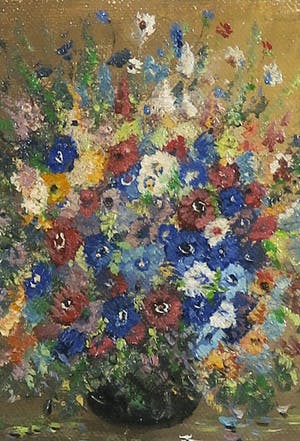 Dick van Vlaardingen - Olieverf op doek op hardboard, Bloemstilleven kopen? Bied vanaf 50!