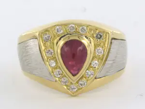 18k bicolour gouden ring bezet met robijn en briljant geslepen diamant 0.21 ct kopen? Bied vanaf 550!