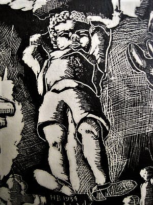 Hubert Bekman - Prachtige handdruk (20 ex) Houtsnede - 1934 - Kinderen in Landschap - potloodges kopen? Bied vanaf 40!