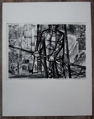 Wim Zwiers - Litho: Wederopbouw van gebombardeerde stad (Rotterdam) - 1957 kopen? Bied vanaf 45!