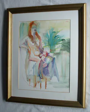 Theodoor Herbert van Putten - Ingelijste aquarel , Vrouw op stoel – 1977 kopen? Bied vanaf 35!