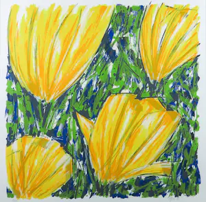 Ad van Hassel - Zeefdruk, Tulpen geel - Ingelijst kopen? Bied vanaf 60!