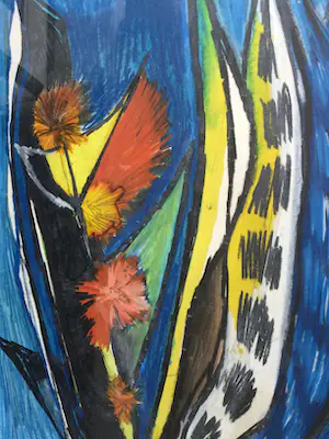 Dick Elffers - compositie met planten | pastel-/krijttekening - ingelijst kopen? Bied vanaf 50!