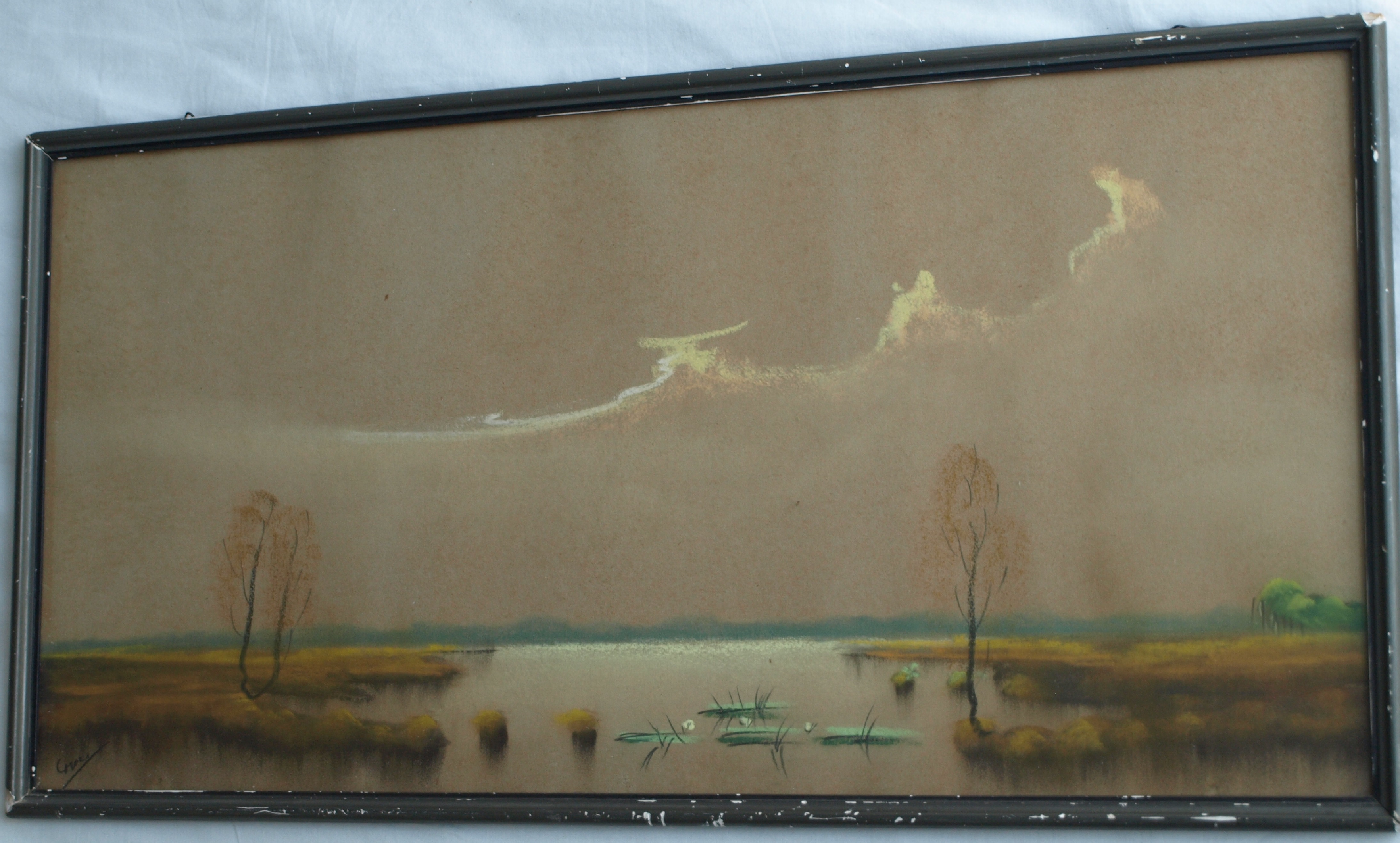 Niet of onleesbaar gesigneerd - Pasteltekening , Watergezicht – gesigneerd & ingelijst  kopen? Bied vanaf 1!