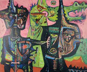 Shinkichi Tajiri - kleurenzeefdruk - 'St Joris en de draak' 1950-1991 verkocht voor € 399!