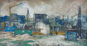 Dook Everse - Opbouw, olieverf op paneel (ingelijst) kopen? Bied vanaf 350!