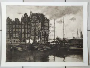 Willem Witsen - Binnenkant, met wapperende was op de schepen kopen? Bied vanaf 350!