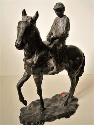 Bert Jonk - Groot & Massief Bronzen sculptuur "Jockey en Paard" gesigneerd verkocht voor € 20!