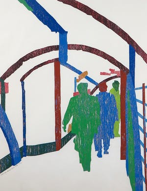 Peter Wortel - Houtsnede, Green Park Tube - Ingelijst kopen? Bied vanaf 1!