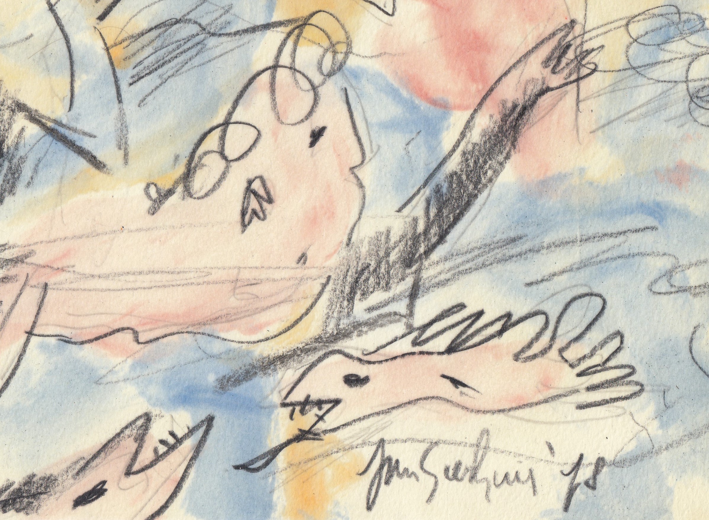 Jan Sierhuis - Kompositie met krijt & aquarel - 1978 kopen? Bied vanaf 100!