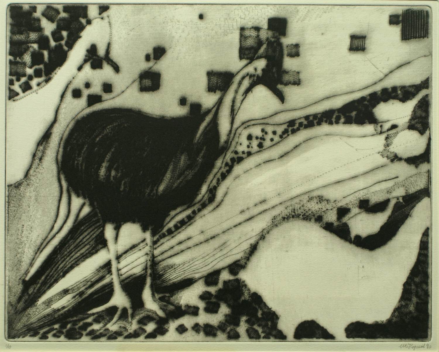 Uto Hogerzeil - Ingelijste ets en aquatint , Emoe’s (?) – 1980 – Lijst, 42 x 52 cm. kopen? Bied vanaf 60!