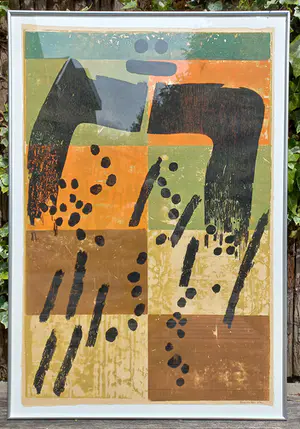 Jef Diederen - Compositie, houtsnede op japans papier (netjes ingelijst, groot) kopen? Bied vanaf 1!