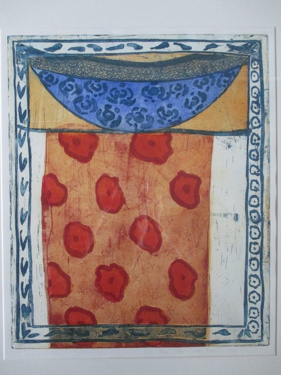 Lukie de Bree -  ingelijste ets, "Schaal, bloemen" Barth-lijst kopen? Bied vanaf 50!