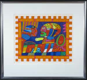 Clemens Briels - Zeefdruk, Zonder titel - Ingelijst verkocht voor € 50!