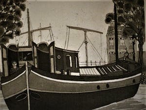 Laetitia de Haas - Grote 1976 ETS - "Amsterdam boot aan het Prinseneiland" gesigneerd kopen? Bied vanaf 20!