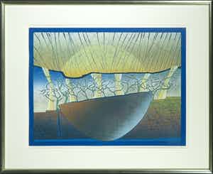 Antje Veldstra - Houtdruk, Oude bomen - Ingelijst verkocht voor € 50!