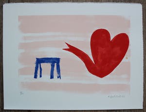 Klaas Gubbels - zeefdruk: hartenkan met tafel kopen? Bied vanaf 275!