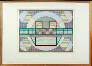 Ronald Rozendaal - Pentekening, De kleurengalerie nr. 7 - Ingelijst verkocht voor € 40!