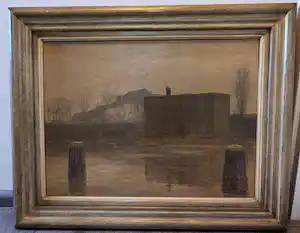 Dirk Hidde Nijland - Schilderij uitzicht over een rivier. vendu pour 450€ !