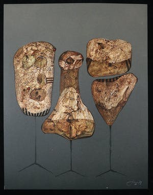 Rob Figee - Acryl, potlood en collage op papier, Menage a trois kopen? Bied vanaf 1!